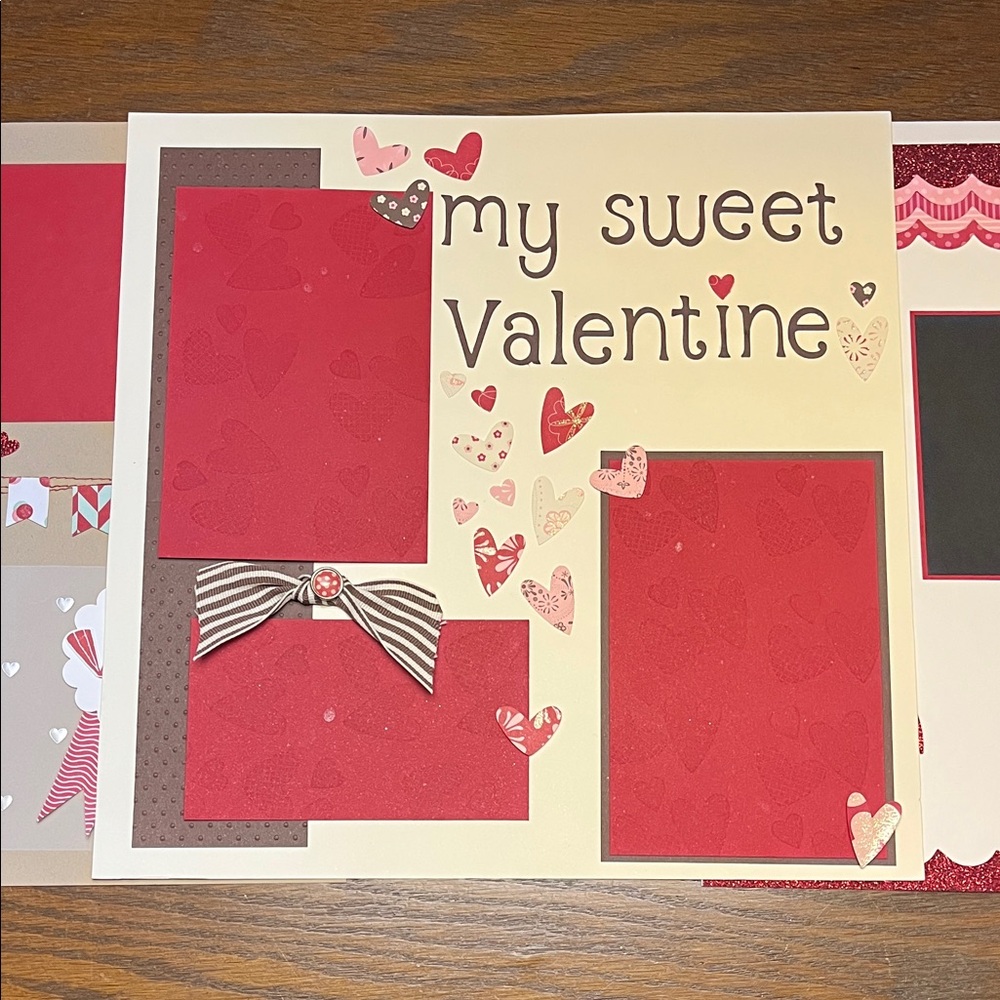Valentine's Day Scrapbook Pages - lot of 3.  Handmade.